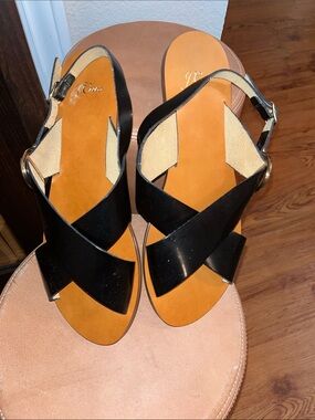 J. Crew Black Crisscross Leather Sandals with Buckle